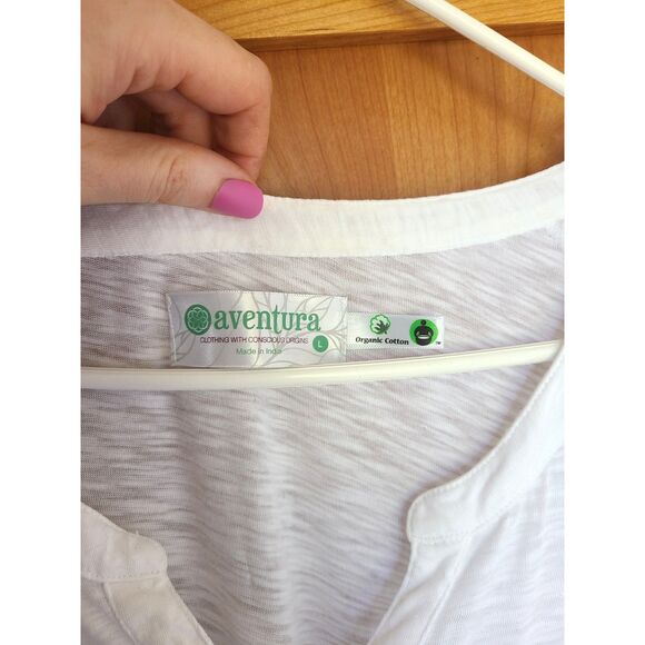 Aventura Organic Cotton Embroidered Floral Shirt LARGE Roll Tab Sleeves Beachy L - Picture 4 of 7